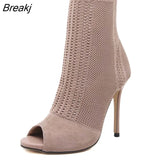 Beige Green Ladies Open Toe Short Boots Elastic Boots Small Hole Hollow Out Breathable Dress Women Boots