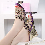 Version 2024 Summer New Women's Sandals Leather Diamond Slope Heel Women's Sandals High-Heeled Crystal Diamond