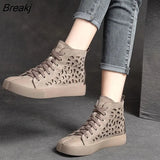 Women Sneakers Summer Shoes Genuine Leather Sandals Lace-Up Hollow 2023 New Handmade All-Match Platform