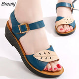 Mother shoes flat sandals women aged leather Soft bottom mixed colors fashion sandals comfortable old
