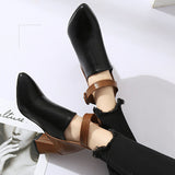 AutumnWomen Ankle Boots Black Chunky High Heel 7CM Color Matching Buckle Bota Back Zip Casual Female PU Learther Botines