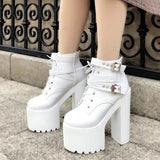and American Nightclub Sexy Ankle Boots 2023 Fall New 16 Cm Super High Heel Womens Boots Crude Heel Lace-Up Short