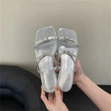 Fashion Rhinestones Women Slipper Ladies Elegant Open Toe Slip On Flat Slides Outdoor Casual Beach Vacation