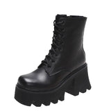 Goth Ankle Boots Women Black Chunky Wedge Platform Shoes Woman Lace Autumn Patent Leather Footwear Lady Botas