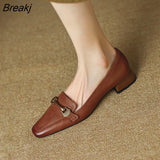 Autumn New Retro Fashion Women's Shoes soft skin Ladies Single Shoes Small Square Toe Medium Heel Shoes Thick