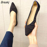 JIU MOUNTAIN 2021 Women's Shoes Autumn Single Shoes Fashion Knitted Pointed Shoes Flat Bottom Comfortable Plus Size