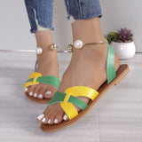 Pearl Sandals 2024 Casual Women New Dress Sandal Summer Metal Decor Fashion Shoes Slip on Colorful Women's