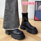 Boots Rock Shoes Woman Round Toe Lace Up Plush Winter Footwear Boots-Women Med Lolita Fur 2023 Autumn Ankle Solid Rome