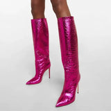 Ladies Demonia Boots For Women Stiletto High Heels Botas Femininas Crocodile Print Slip-on Pointed Toe Women's High