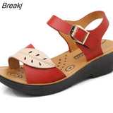 Mother shoes flat sandals women aged leather Soft bottom mixed colors fashion sandals comfortable old
