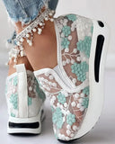 white mesh shoes sneakers Women Fashion Casual Shoes Running Shoes Sport Wear Floral Embroidery Sheer Mesh Sneakers