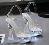 Glowing Sandals Women 2023 Summer New Flowers Transparent High Heels 14.5cm Platform Thick heel Ladies Banquet