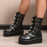 Design Black Gothic Style Thick Platform Spring Autumn Winter Shoes Women Fashion Punk Street Boots Plus Size
