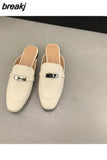 Women Flat Slippers New Fashion Metal Chain Close Toe Mule Shoes Slip On Casual Loafers Brand Slides Flip Flops Zapatos De