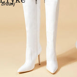 2023 Sexy Pointed Toe Pole Dance Stiletto Heels Knee High Boots Fashion Zip Black White Women Long Shoes Botas Altas