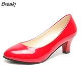 Women's Leather Med Heels New High Quality Shoes Classic Black&White Pumps for Office Ladies White High Heels Red Sexy Heels