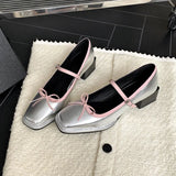 Square Heels, Silver Bow, Mary Jane Shoes, Spring And Autumn, New Colors, Gentle Daily