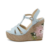 Dress Sandals Women Summer Wedges Shoes Appliques T Strap Gladiator Pumps Bohemia Casual Plus Size 46 47 48 High