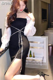 Shoulder Y2k Mini Dress Women Party Korean Fashion 2023 Winter Elegant Sexy Dress Long Sleeve Vintage Hip Dress