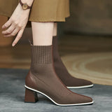 Ankle Boots Women 2023 Autumn Winter Retro Knitted Elastic Stockings Thick Heel Ankle Boots Pointed Thin Ankle