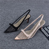 Women's Shoes 2023 Summer Fashion Pointy Bow Mesh Breathable Stiletto Heel Shallow Sandals for Women Zapatos De