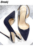 Women black horsehair design pointed toe 8cm 10cm 12cm high thin heels pearl buckle straps fashion sexy cozy shoe BM052