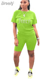Juicy Print Tracksuit Women Round Neck Short Sleeve Tshirt And Shorts Two Piece Sets Summer Sporty Fitness Outfits