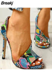 Women Pumps New Shoes Sexy High Heels Ladies Party Stiletto & Enlargers Female Silver Wedding Snake Print Heels Zapatos