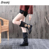 Women Boots High Heels Flower Women Shoes Embroidered Winter Knee-High Boots Warm Size 35-43 Fashion Botas