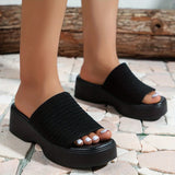 Women's Platform Block Heel Sandals Fashionable Open Toe Knit Slides for Outdoor
