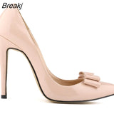 Fashion Patent Leather Women's Pumps Sweet Bow Pointed Toe High Heels Stiletto Wedding Shoes