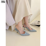 Breakj Salt Blue Sense French Temperament Baotou Sandals Women 2025 Spring And Summer New Fine Heel Head Back Empty Single