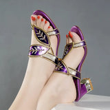 Women's Diamond Sandals 2024 New Summer Diamond-Encrusted Crystal High-Heeled Sandals Thick-Heeled Women's Slippers Wear Women's