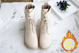 Retro Women Boots Flat Heel Winter Warm Casual Short Boots Handmade Lace-Up Ankle Boots Mori Girl Simple Women