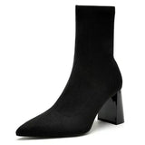 Socks Heels Winter Shoes For Women Boots-Women Stockings 2024 Autumn Rubber Pointy High Heel Ankle Ladies Lace-Up