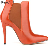 Fashion Women Winter Boots Pointed Toe PU Leather High Heels Women's Ankle Stiletto Shoes For