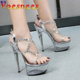 PVC Transparent Diamond Women Shoes Entire Hyaline Summer Crystal High-Heels Model Show 14.5CM Super High Heel