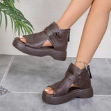 Women Summer Sandals Roman High Heels Shoe Ladies Vintage Genuine Leather Thick Bottom Sandalias Mujer Sapato Feminino