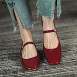 2023 New Women's Mary Janes Shoes High Quality Leather Low Heel Dress Shoes Square Toe Shallow Buckle Strap Women's