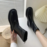 Women's Shoes White Ankle Boots Boots-Women Zipper Flat Heel Fashion Low 2023 Autumn Rock Rubber Leather Ladies Rome PU