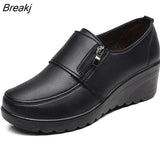 Spring Autumn Women's fashion Pumps shoes woman soft leather wedges single casual shoes mother high heels
