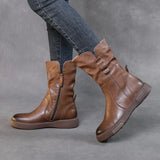 Breakj Mid-Kellow Martin Boots New Autumn/Winter Flat Bottom Boots Head-Skin Retro Knight Single