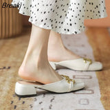 Design Women's Summer Slippers New Closed Toe Ladies Pointed Toe Chunky Heel Mules Women Fashion Casual Slip-on
