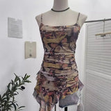 Spice Girls Irregularly Designed Lotus Leaf Edge Ribbon Sling Vest Tie Mesh Folding Top
