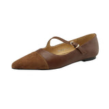 Brown Pointed Single Shoes Nuzhen Soft Leather 2024 New Flat-Heeled Shallow Ladle Shoes With French Flat