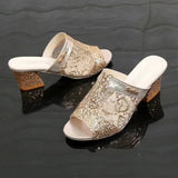 Women's New Summer Fashion Cool Slippers 2023 Sequin Rhinestone Outer Wear Women's Thick Heel Soft Leather Large Size43