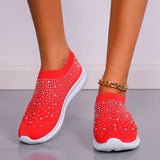 Crystal Flats Shoes for Women Plus Size Breathable Mesh White Sneakers Woman 2023 Autumn Soft Sole ladies Sports
