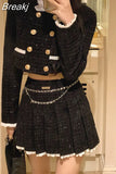 Autumn Vintage Suit Korean Fashion 2 Piece Dress Set Black Y2k Mini Skirt Woman + Elegant Crop Tops Casual Casual