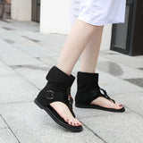 Breakj Roman Sandals Lady Denim Cloth Belt Buckle High Help Words Cool