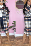 Elegant Office Lady Button Long Top Women Turndown Collar Long Sleeve Loose Jacket Fall Winter Plaid Print Coat